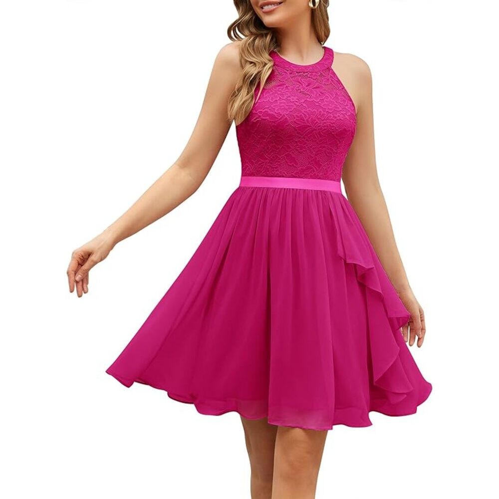 Swing Ruffle Halter Elegant Dress, 2XL, 5E-200D001
